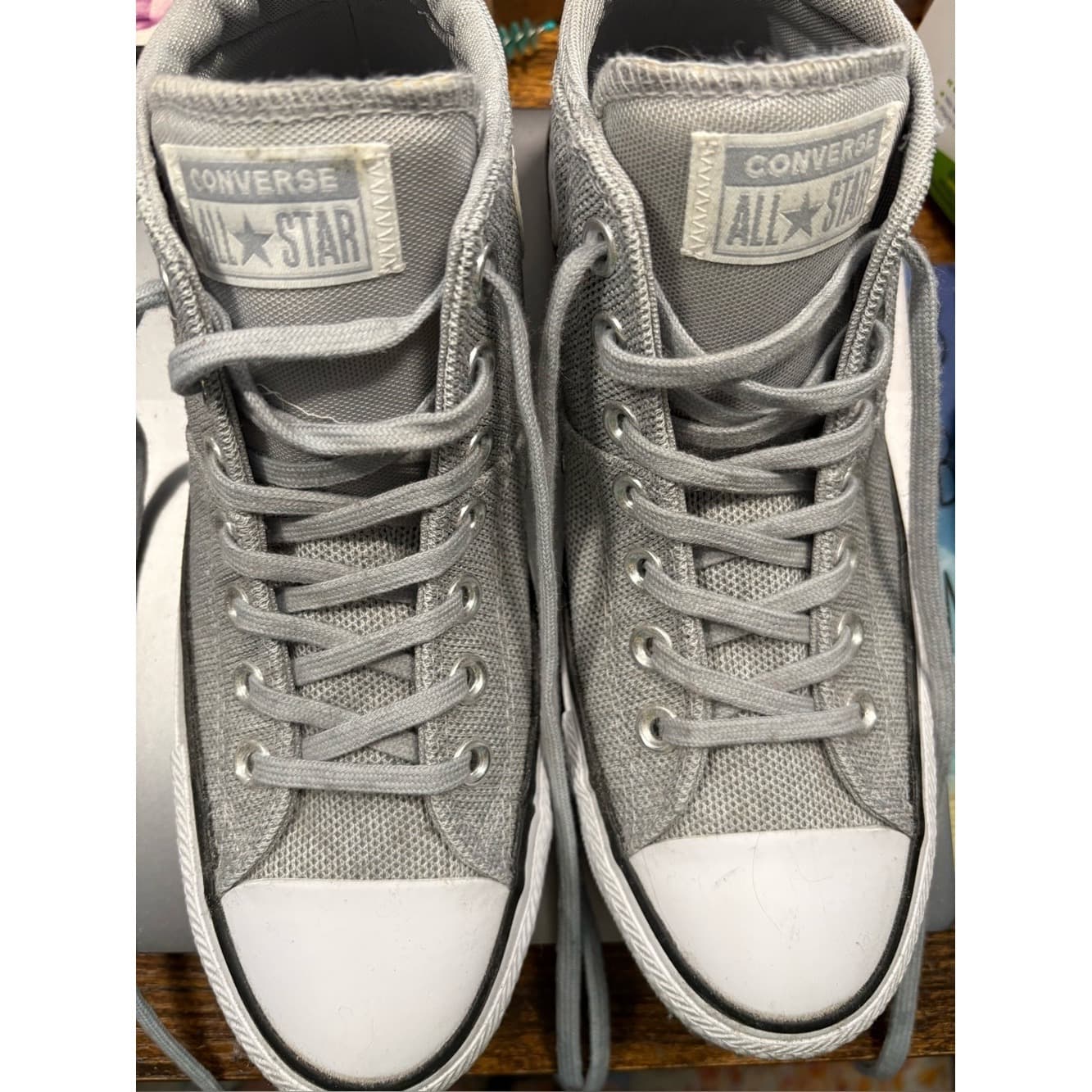Converse All Star Chucks Low Top Sneakers in Light Gray and White - Image 1