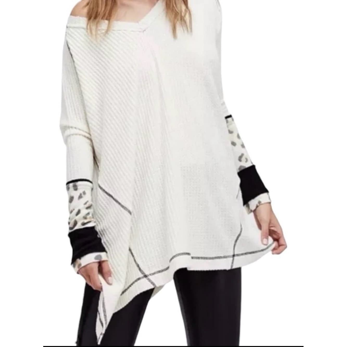 Free People Oversized Lovin Leopard Thermal Top - Image 1