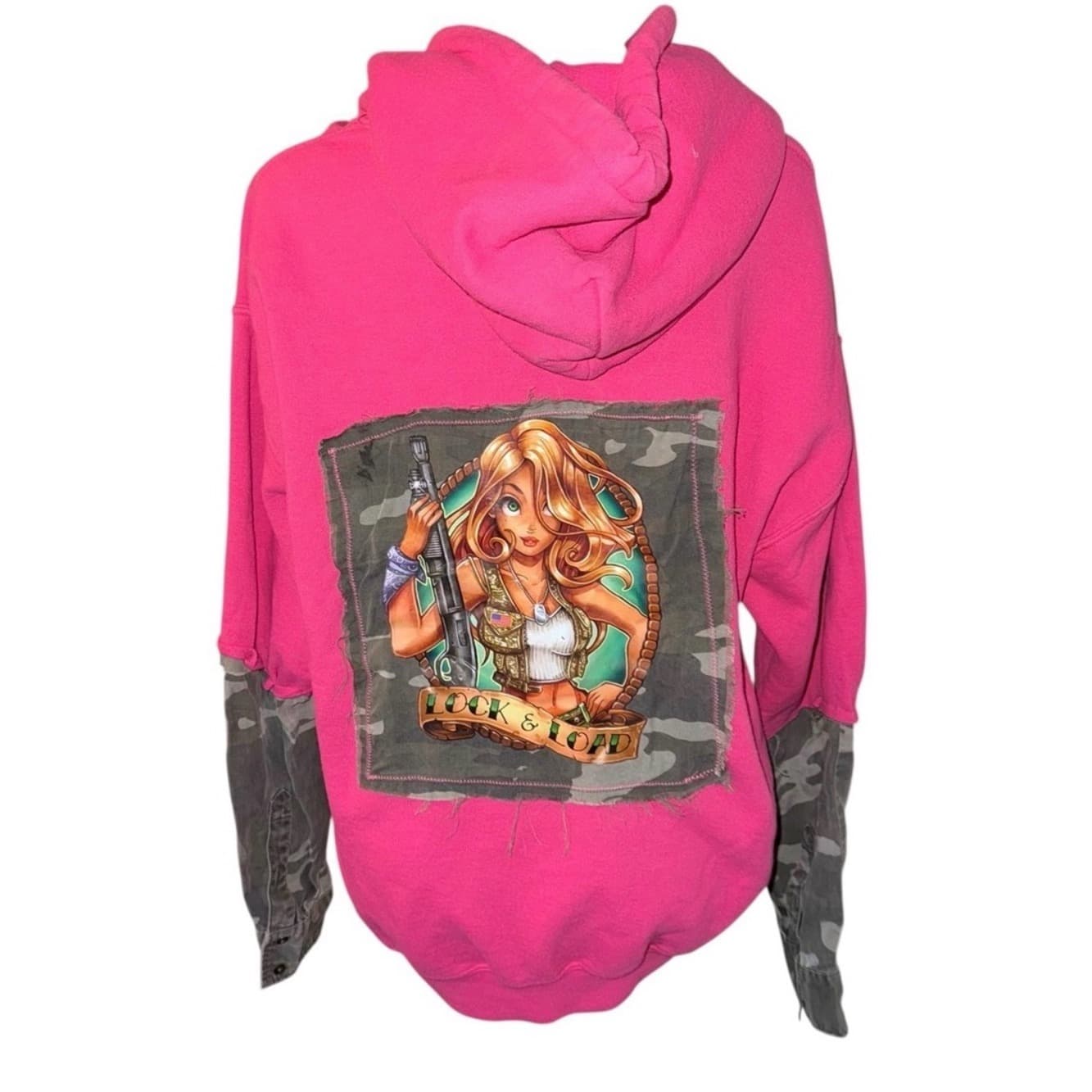 Reworked Upcycled Pink Camo Lock And Load Hoodie - Image 1