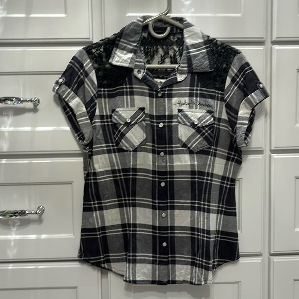 Harley-Davidson Plaid Short Sleeve Button-Down Shirt - Image 1