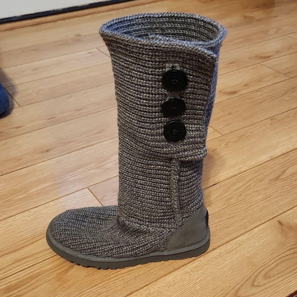 UGG Gray Knit Button Tall Cardy Boot - Image 1