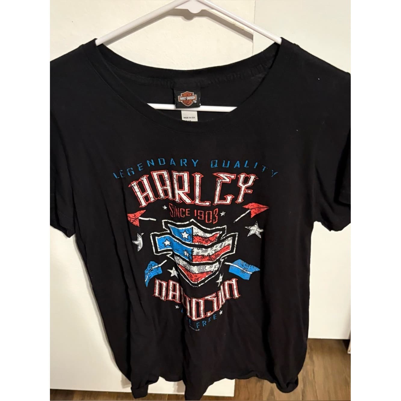 Harley-Davidson Waco TX Black Tee with Red, White & Blue Shield - Image 1