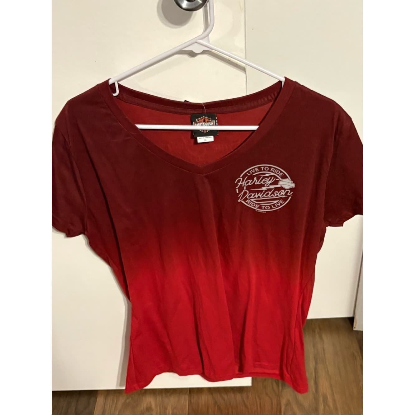 Harley-Davidson San Jose CA Red Ombré Skull Logo Tee - Image 1