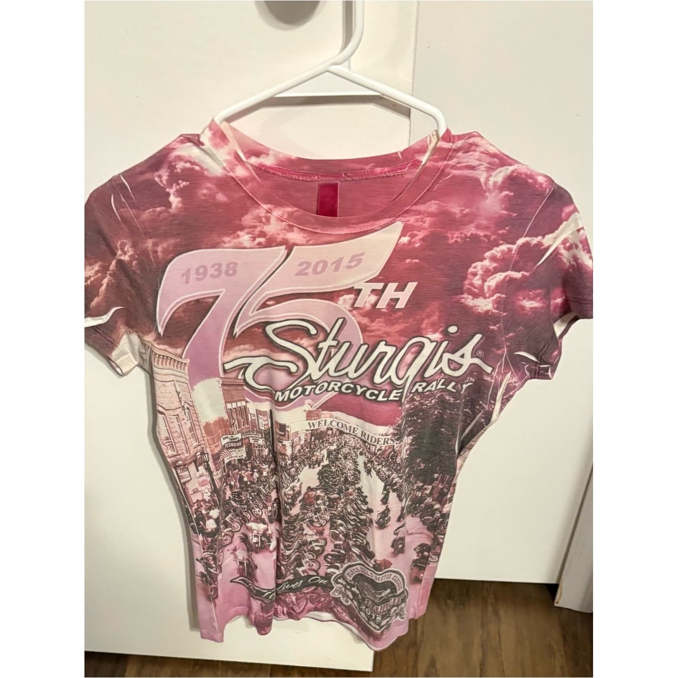 75th Sturgis Motorcycle Rally Pink Graphic Tee - Image 1