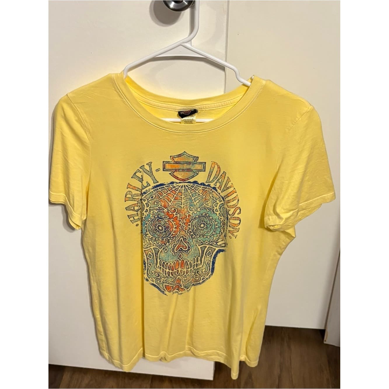 Harley-Davidson Myrtle Beach Yellow Sugar Skull Tee with Multicolor Graphic - Image 1