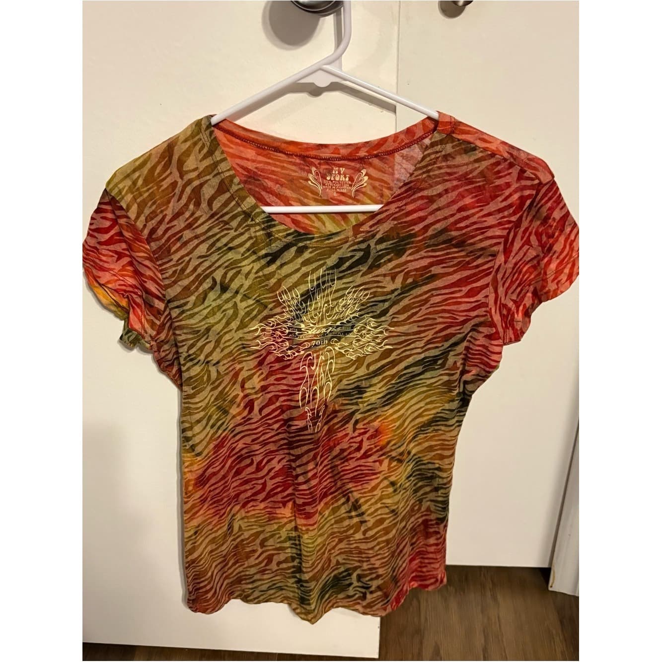 MV Sport Sturgis Motorcycle Rally Multicolor Zebra-Print Tee - Image 1