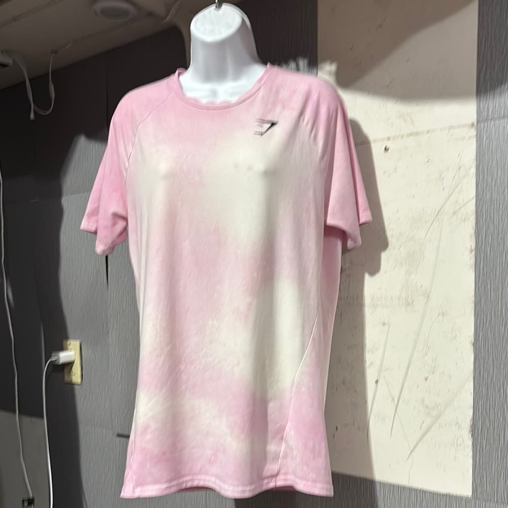 Gymshark Pink and Cream Tie-Dye Short Sleeve Tee - Image 1