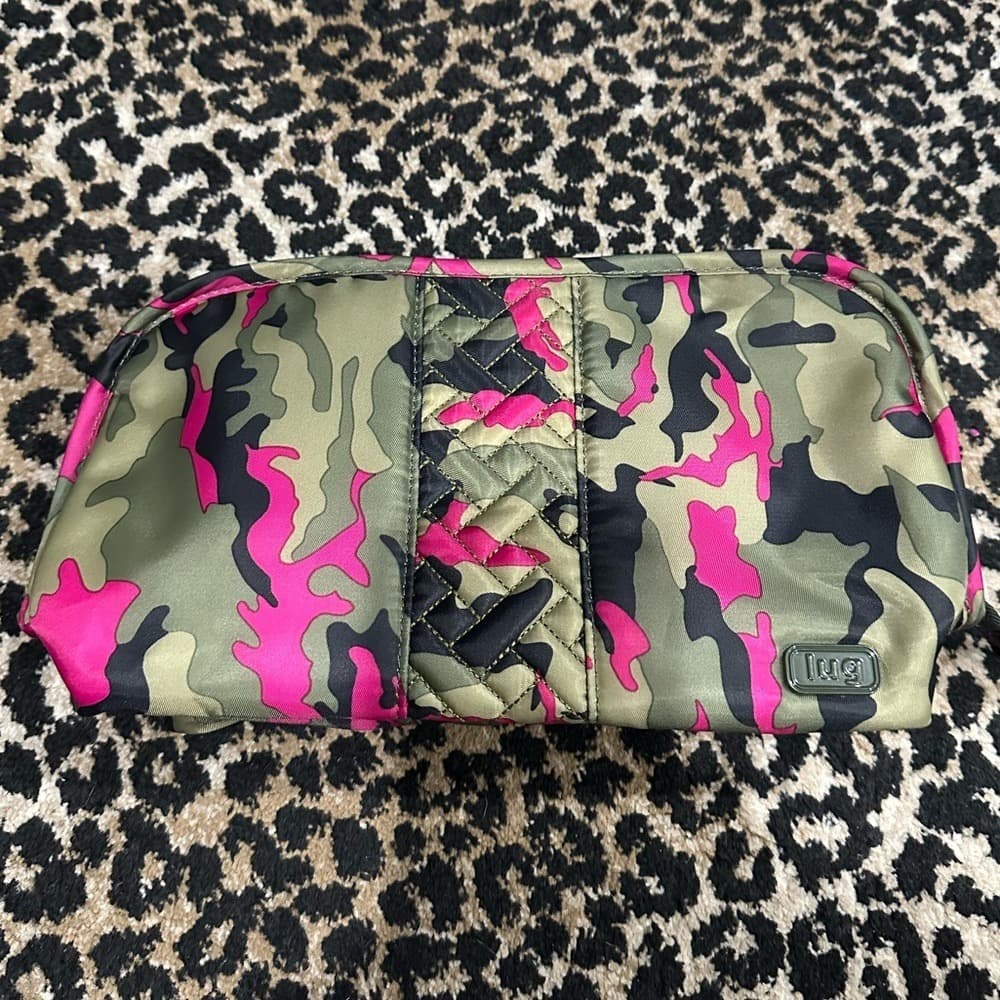 lug Olive Green and Hot Pink Camo Quilted Cosmetic Pouch - Image 1