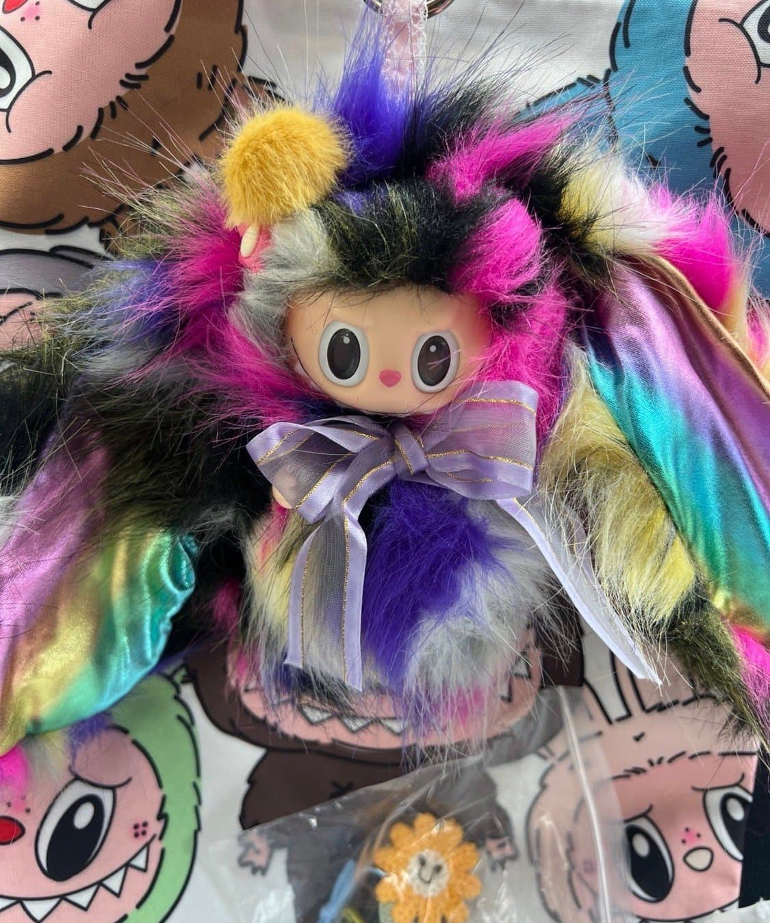 Upcycled & Upgraded Bespoke Labubu - Rainbow Bedhead Bunny with Shimmery Ears - Image 1