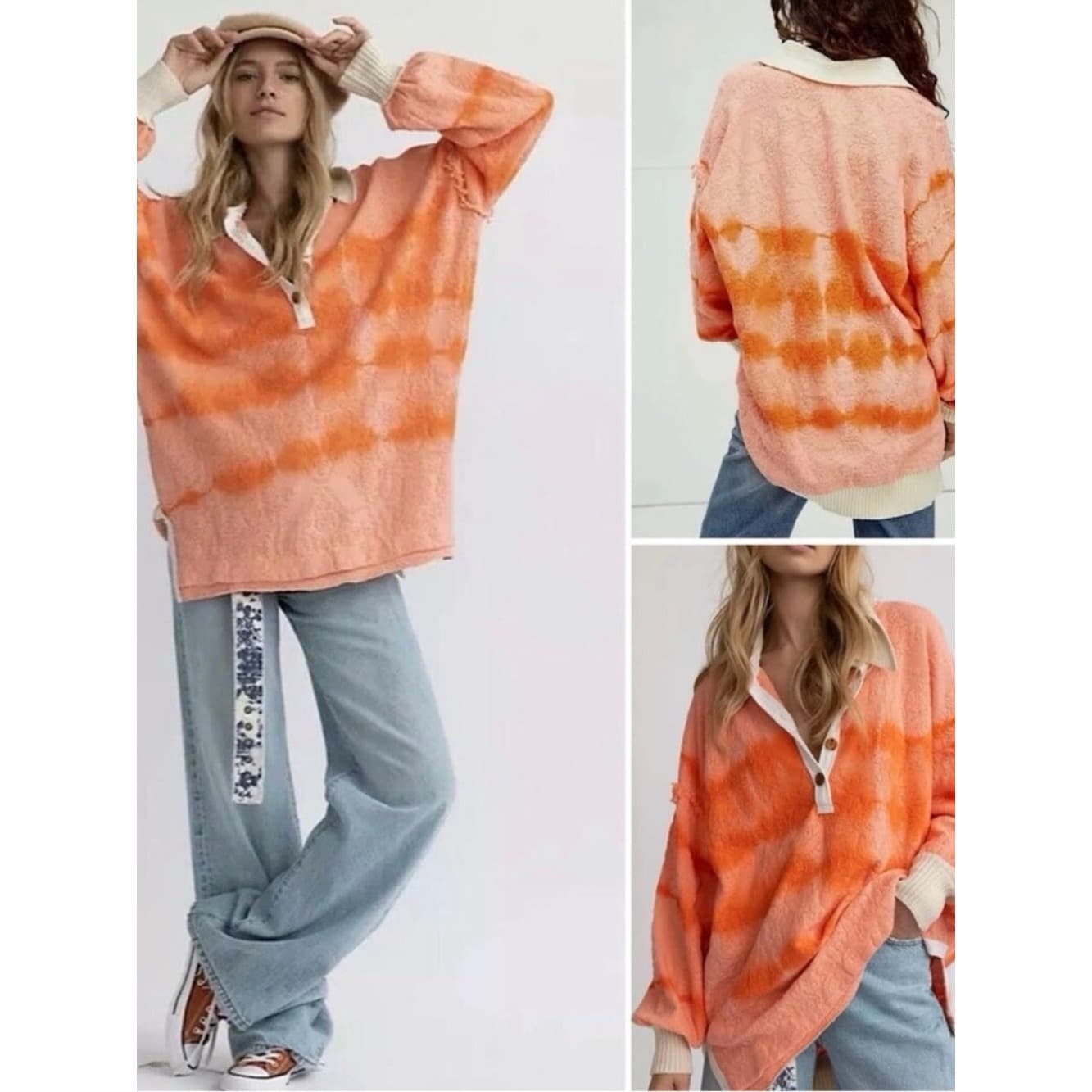 Free People Sunrise Tie-Dye Oversized Polo Sweater - Image 1