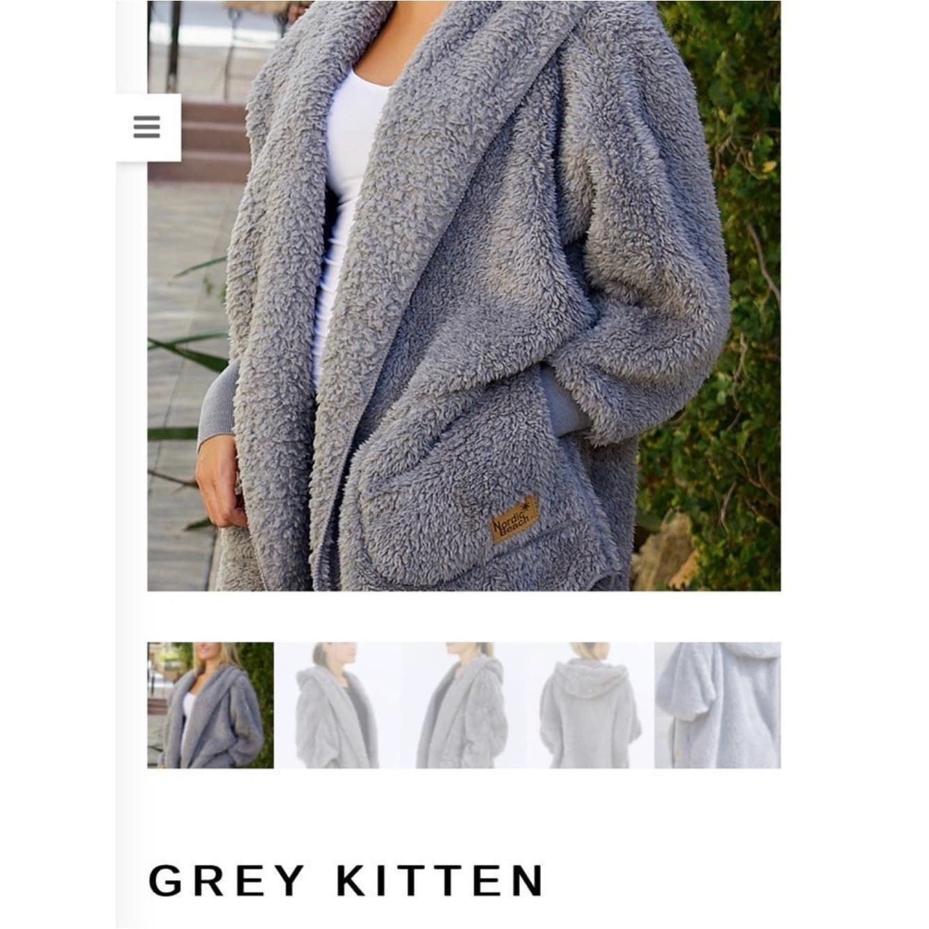 Nordic Beach Grey Kitten Plush Hooded Jacket - Image 1