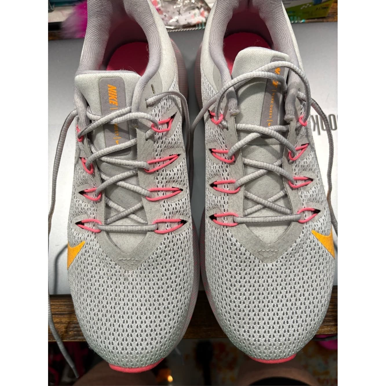 Nike Women's Light Gray Athletic Sneakers with Pink and Orange Accents - Image 1