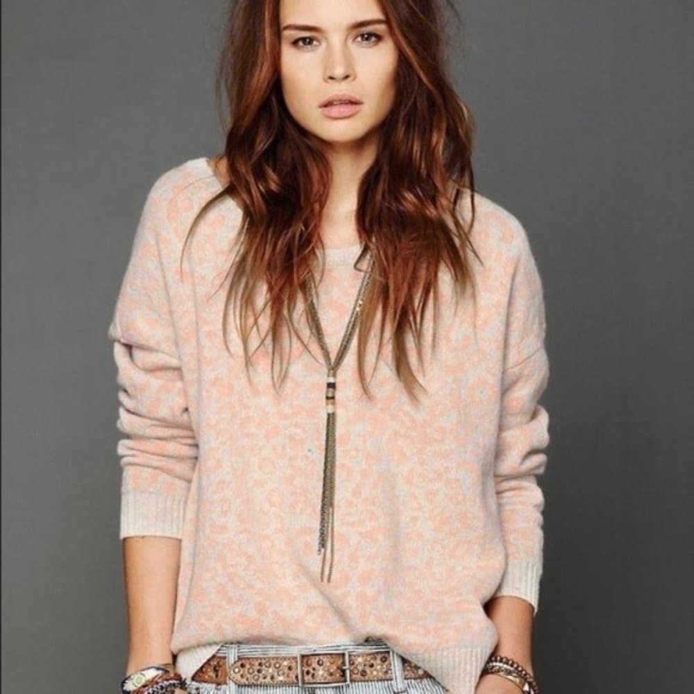 Free People Peach and Cream Scoop Neck Sweater - Image 1