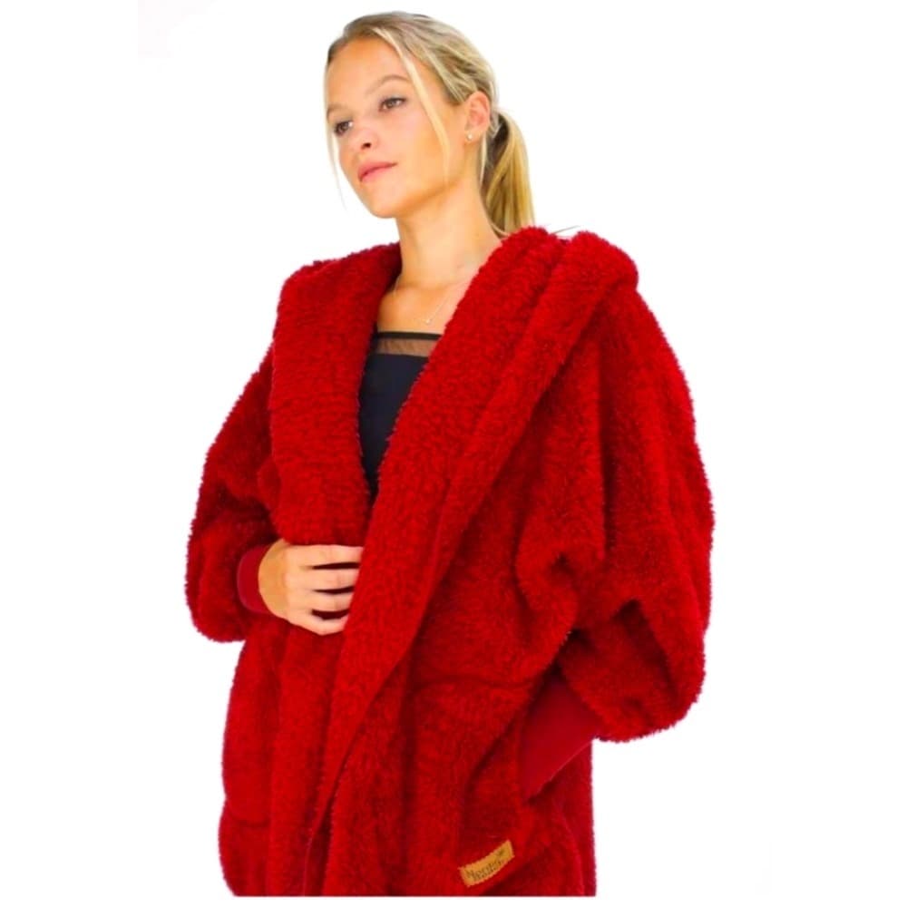 Nordic Beach Women's Red Plush Hooded Coat - Image 1
