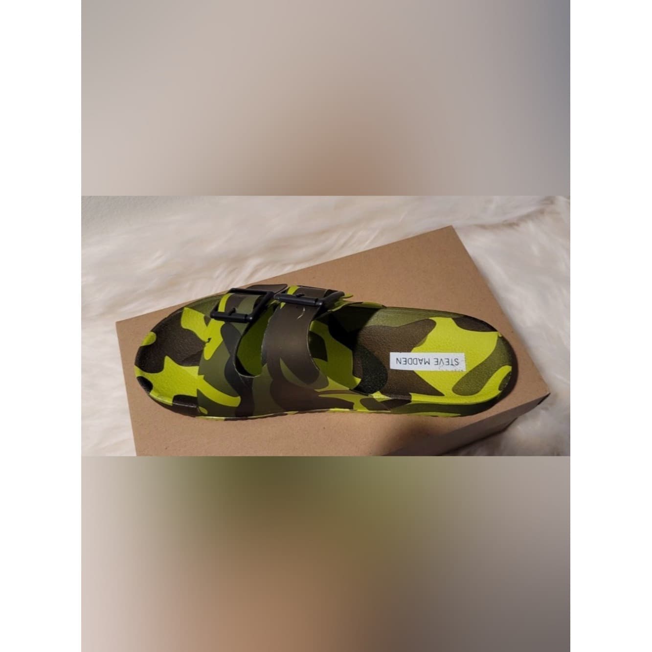 Steve Madden Evanne Neon Green Camo Slides - Image 1