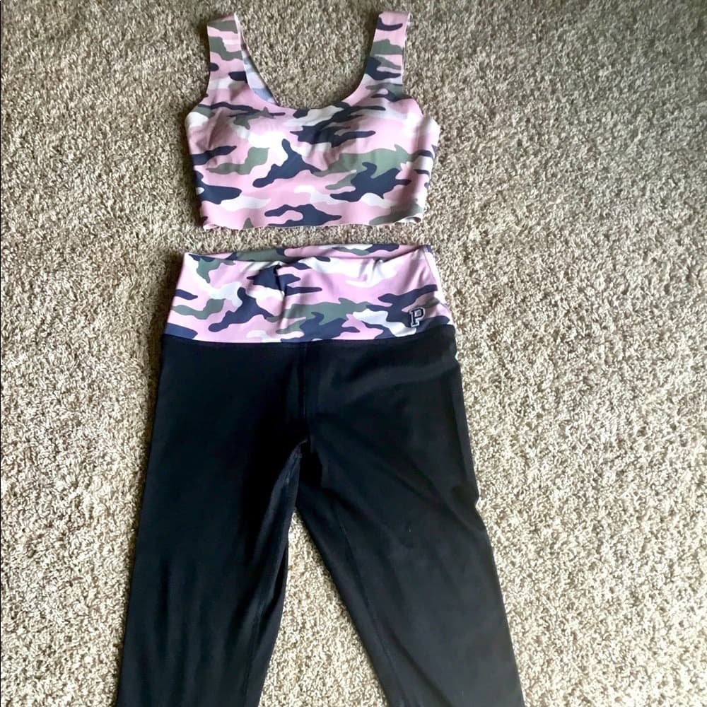 PINK Victoria's Secret Pink Camo Sports Bra & Black Leggings Set - Image 1