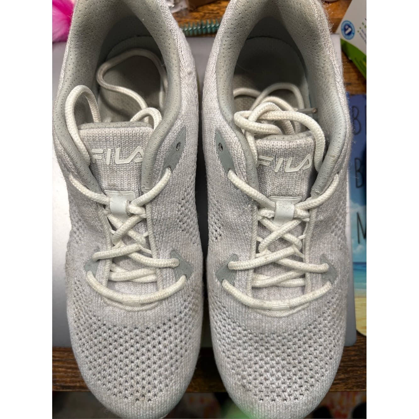 Fila Knit Lace-Up Sneakers in Light Gray - Image 1