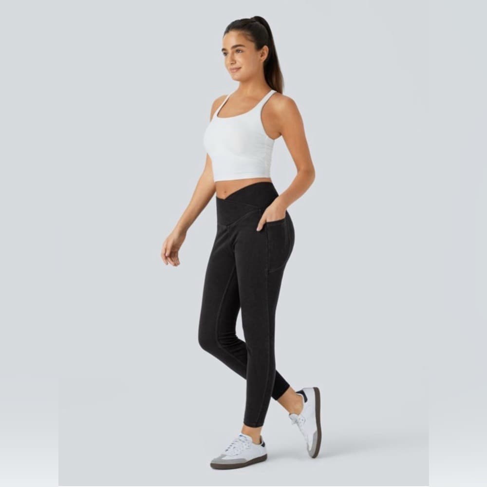 Halara Flex™ Crossover Pocket Denim Work Leggings in Black Denim Size M - Image 1