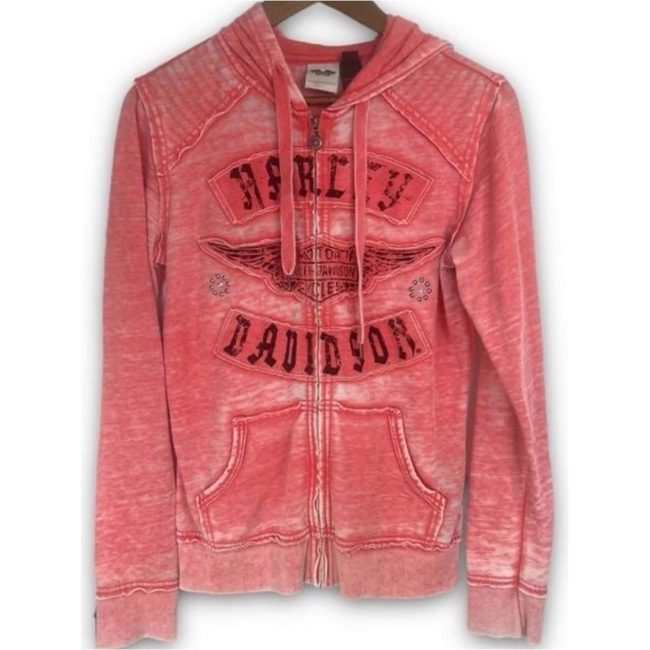Harley Davidson Winged Burnout Wash Full Zip Hoodie - Image 1
