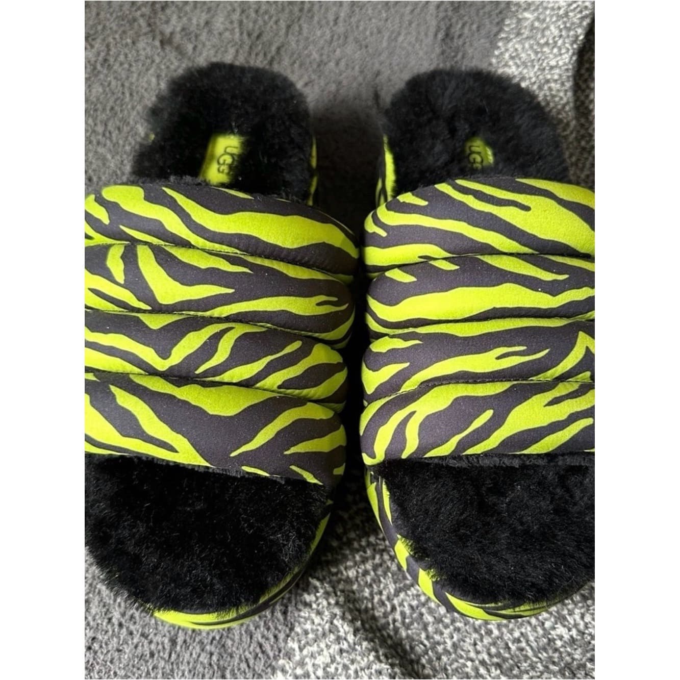 UGG Neon Green Zebra Print Maxi Slide - Image 1
