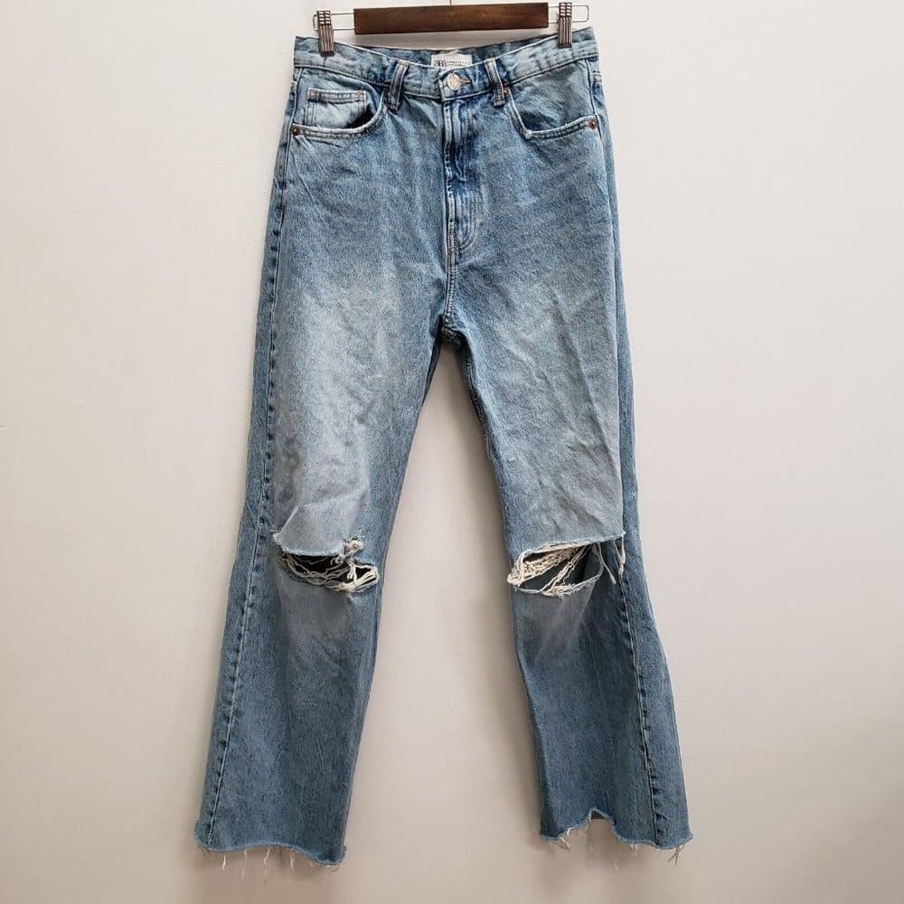 Zara Light Blue Distressed Wide Leg Jeans - Image 1
