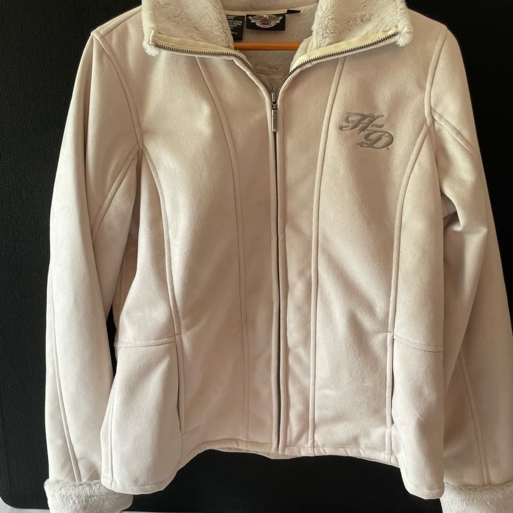 Harley-Davidson Cream Faux Suede Zip Front Jacket - Image 1