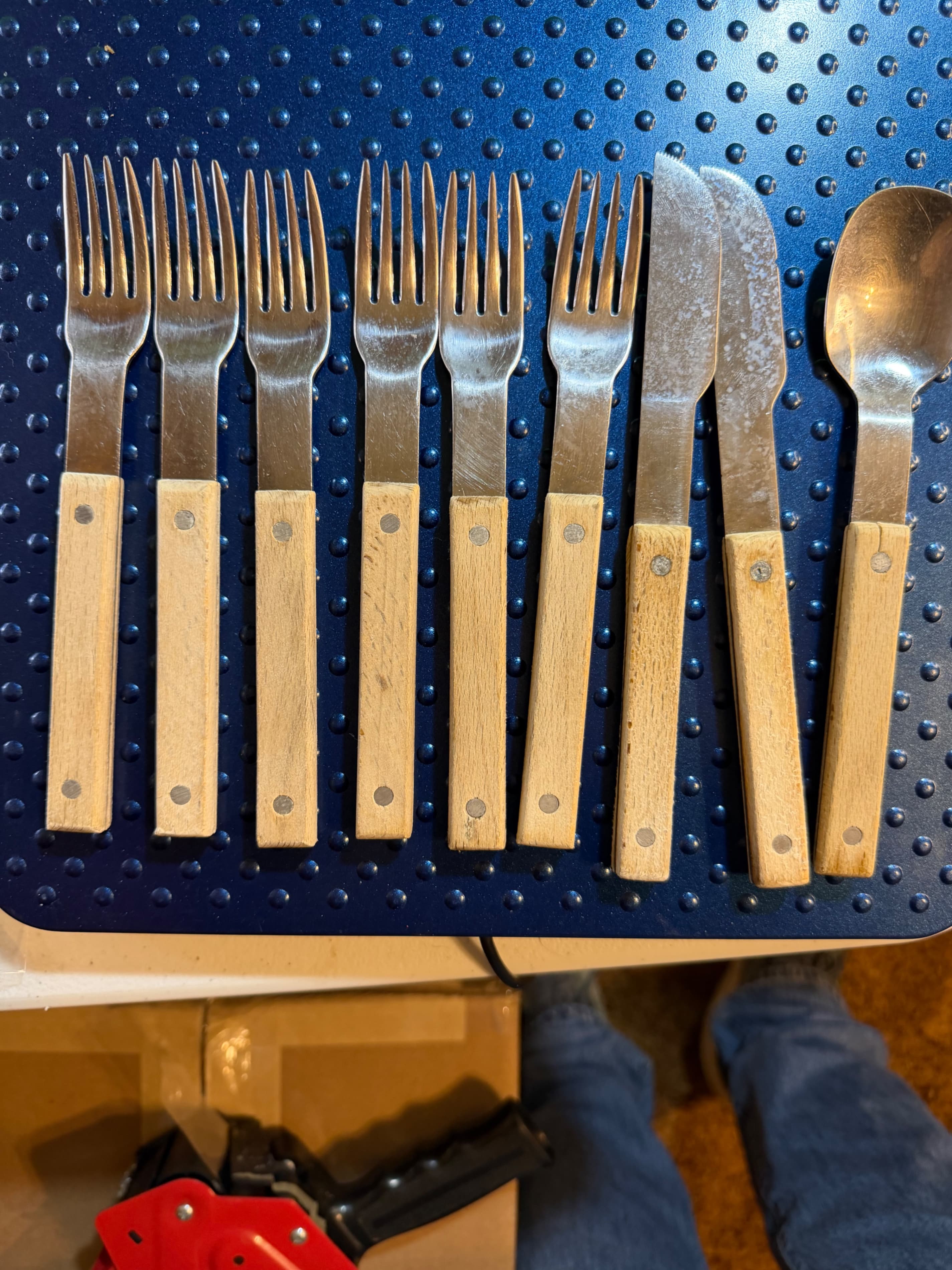 Vintage French Bistro Flatware 9pc Wood Handle Stainless France Farmhouse MCM - Image 1
