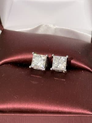 Lab Created Diamond Earrings 3 Ctw 14 Kt White Gold Princess Cut - Image 1