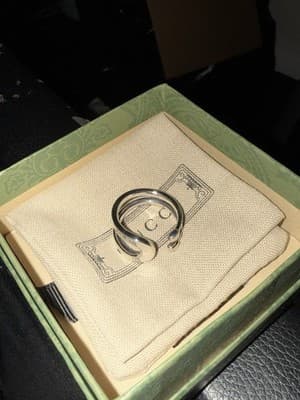 Gucci Italy Sterling Silver Diagonal Logo Band Ring Size 7 - Image 1