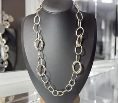 Michael Dawkins Sterling Silver 925 Starry Night Oval Chain Necklace18 In - Image 1