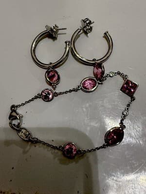 Pink Topaz Judith Ripka Set - Bracelet And Earrings Dangle Bracelet Sz 7 Bnwt - Image 1