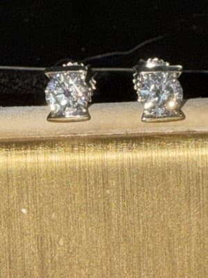 2 Carat 14 K Gold White Lab Created Diamond Earrings Studs Unique Looking - Image 1