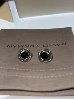 David Yurman 925 S Silver 7mm Faceted Black Onyx Infinity Button Earrings - Image 1