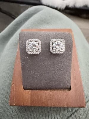 Lab Grown Diamond Earrings 14 Kt Gold Halo Screw Backs Earrings 4 Ctw