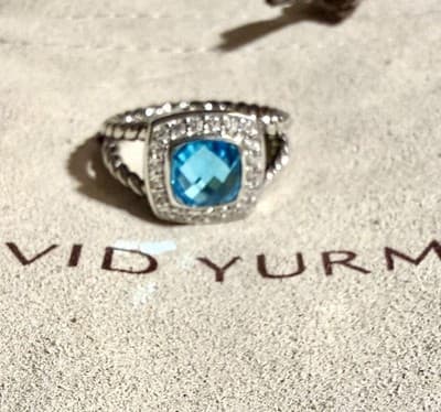 Davis Yurman Petite Blue Topaz Ring Size 7