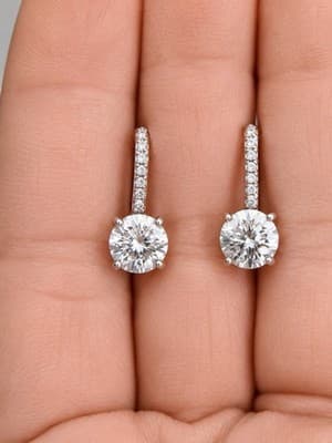 2 ctw Round Lab Grown Diamond Hidden Halo Earrings 14K White Gold, DE, VS1 - Image 1