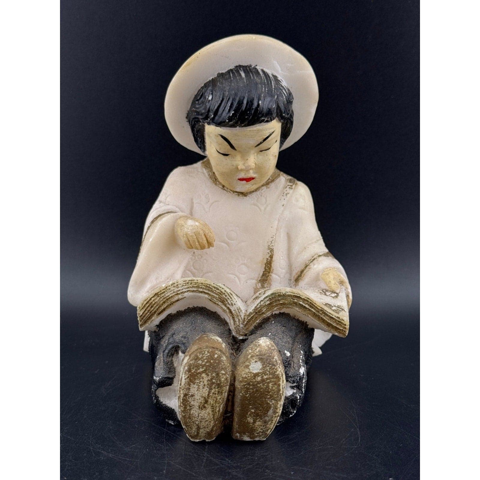 Vintage Salt Stone Little Asian Girl Reading - Image 1