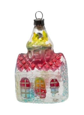Antique Germany Mercury Glass Hand Painted Church Motif Christmas Ornament - Image 1