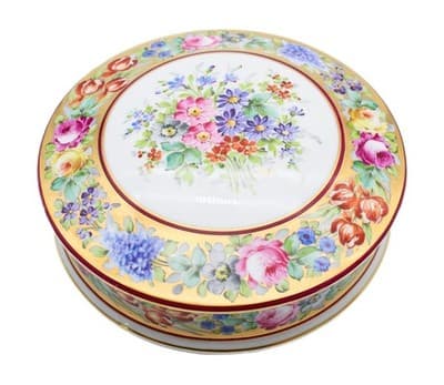 Limoges France Antique Fait A La Main Floral Gold Gilt Porcelain Round Box - Image 1
