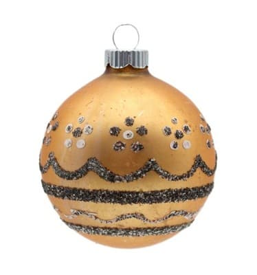Shiny Brite Gold Colored Black Mica Decorated Glass Christmas Ornament Vintage - Image 1