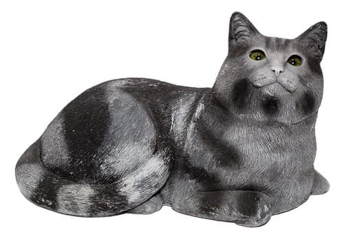 Vintage Hand Painted OOAK Grey Pottery Cat w/ Green Glass Eyes Sculpture - Image 1