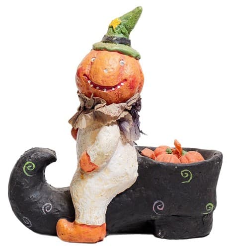 Vintage American Folk Art Pumpkin Riding Shoe Motif Halloween Decoration Figure - Image 1