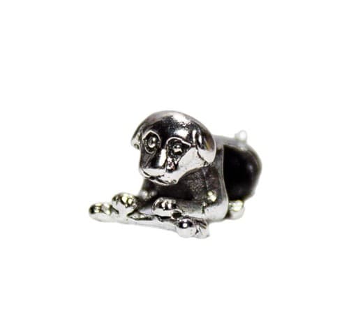 IBB Sterling Silver 925 Playing Dog w/ Bone Bead Charm For Bracelet - Image 1