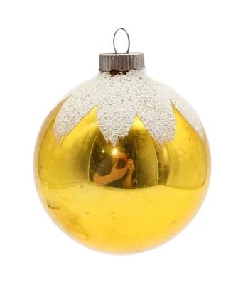 Shiny Brite Vintage U.S.A. Mica Snowcap Gold Ball Glass Christmas Ornament - Image 1