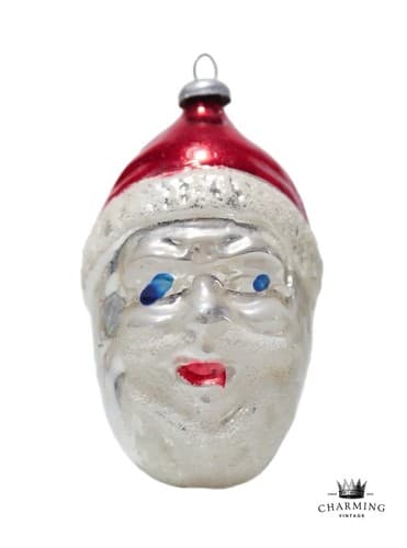 Vintage Germany Mercury Glass Santa Head Christmas Ornament Hand Painted - Image 1