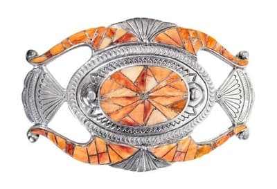 Large Vintage Spiny Oyster Inlaid Belt Buckle Navajo by EDISON CUMMINGS - Image 1