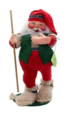 Vintage ANNALEE MOBILITEE Folk Santa With Stick Artisan Felt Christmas Doll 17" - Image 1