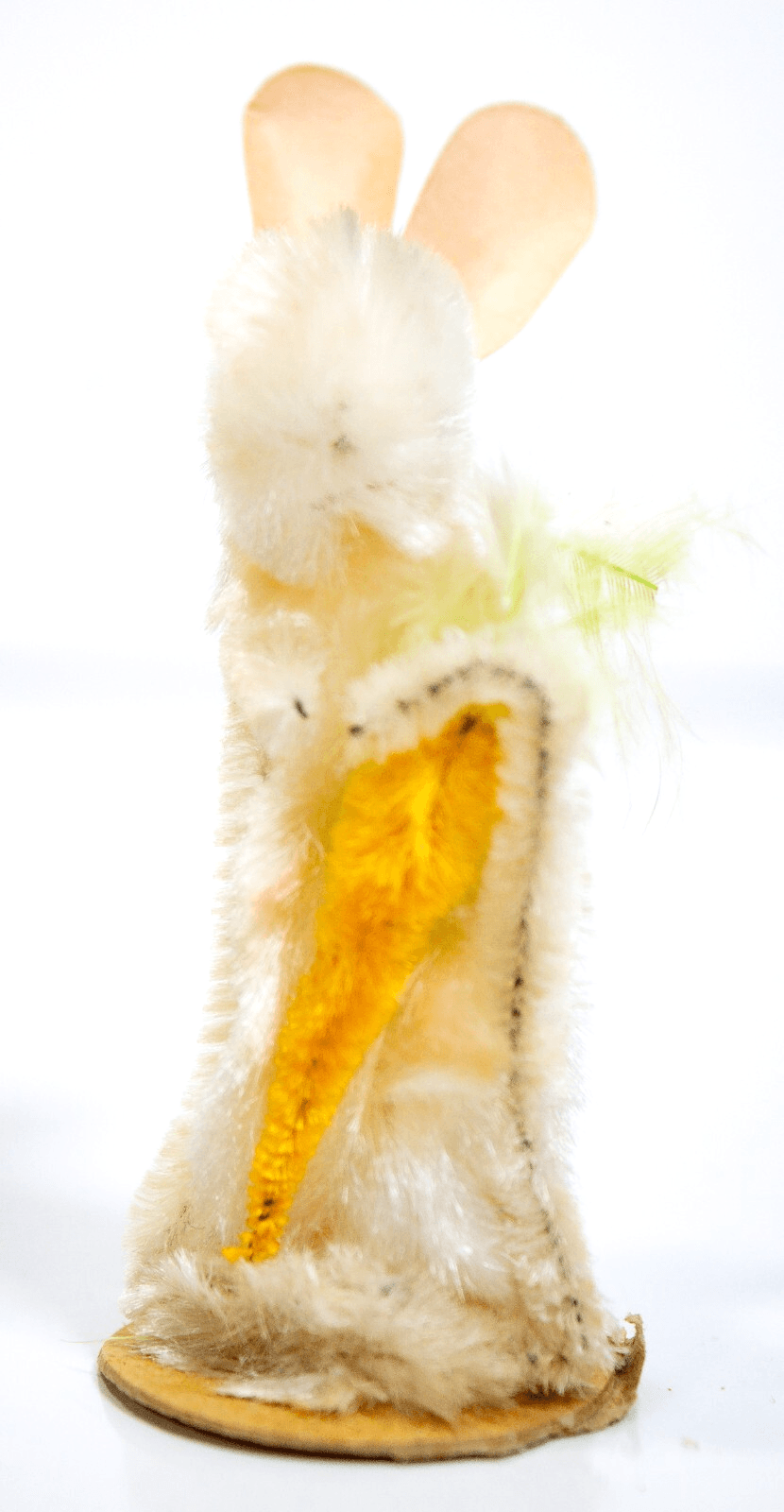 Japanese Vintage Fluffy Easter Decoration White Chenille Bunny With Carrot - Image 1