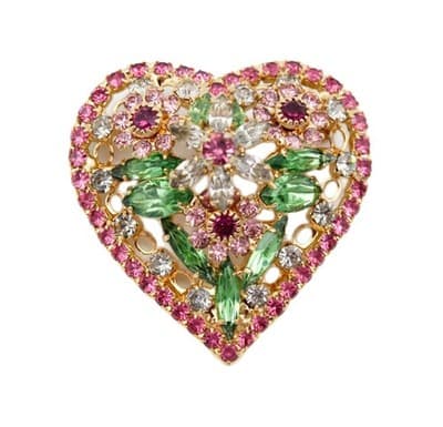 Dorothy Bauer Designer Faceted Glass Crystal Heart Shaped Pin Brooch Vintage - Image 1