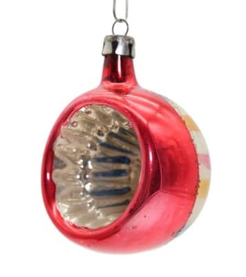 Vtg Poland Multicolor Indent Reflector Striped Mercury Glass Christmas Ornament - Image 1